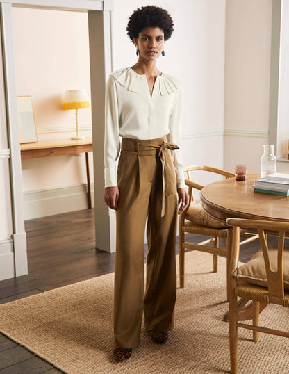 Pleated Collar Boxy Top-Ivory-3