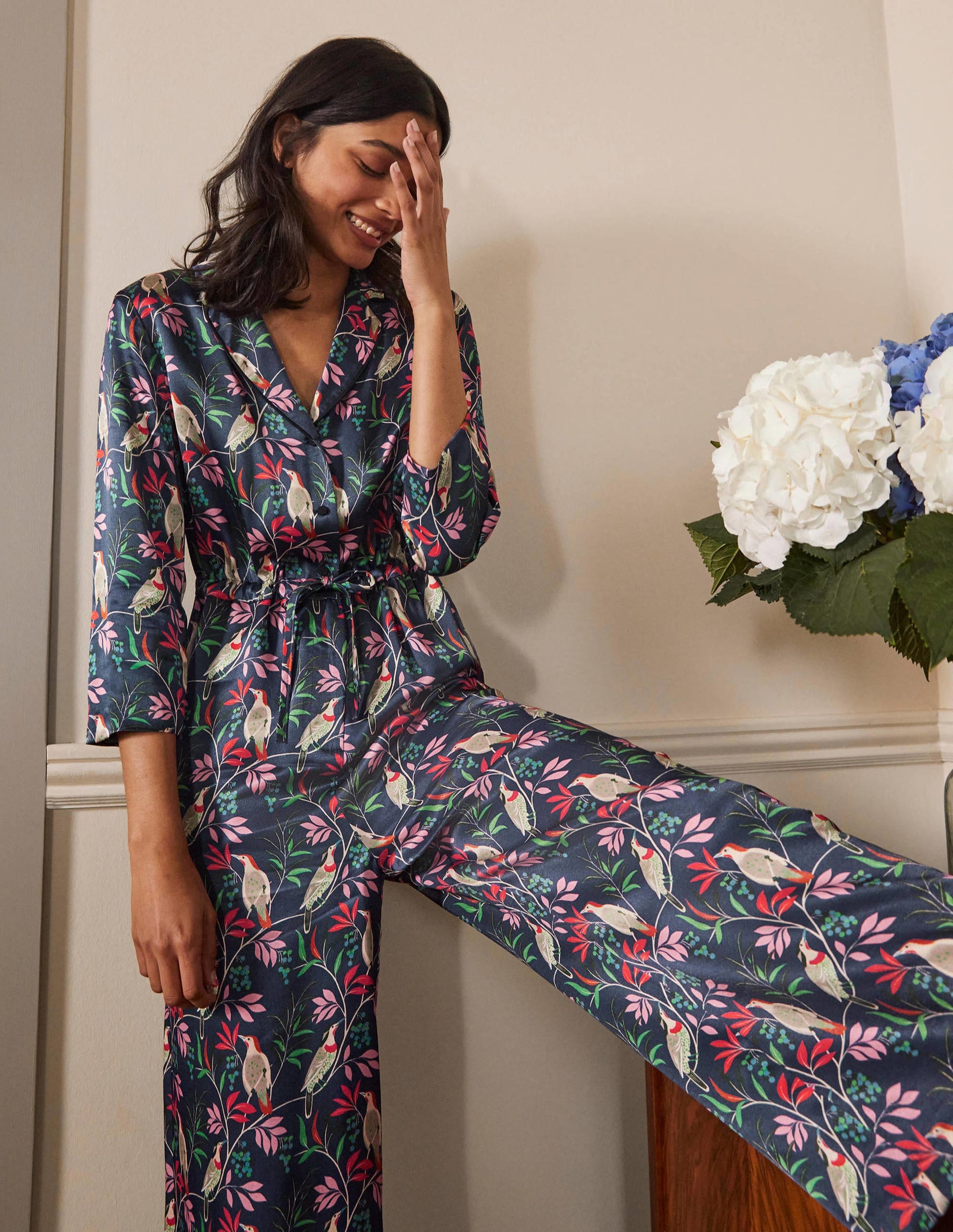 Collar Detail Cropped Jumpsuit-French Navy, Berry Bird-4