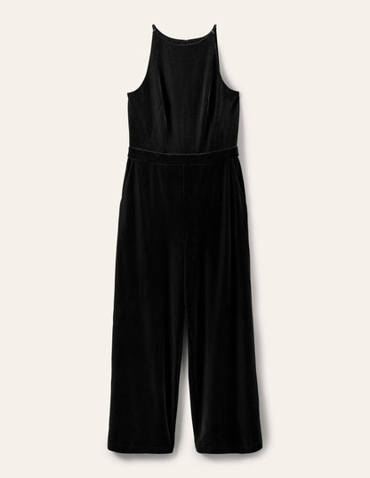 Halterneck Velvet Jumpsuit-Black-5