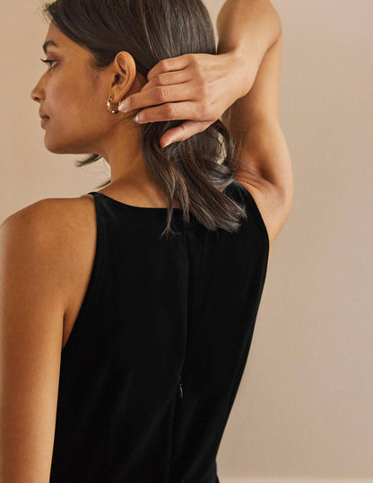 Halterneck Velvet Jumpsuit-Black-2