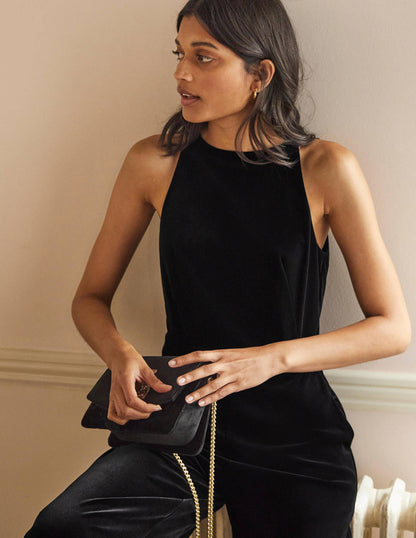 Halterneck Velvet Jumpsuit-Black-4