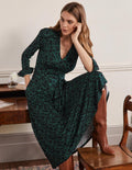 Collar Jersey Midi Dress-Deep Forest, Elegant Bloom