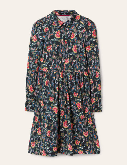 Alma Jersey Shirt Dress-Black, Exotic Floral-6