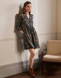 Alma Jersey Shirt Dress-Black, Exotic Floral