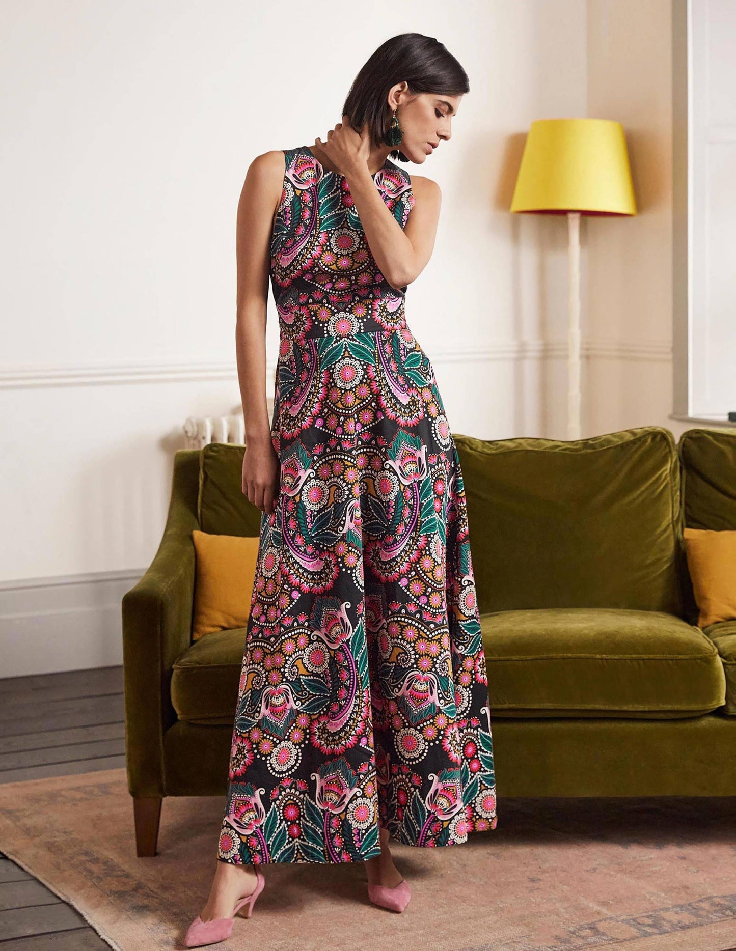 Back Detail Maxi Dress-Black, Daisy Paisley