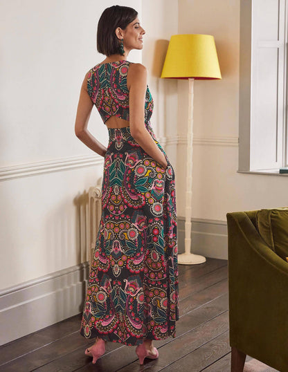 Back Detail Maxi Dress-Black, Daisy Paisley-3