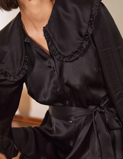 Collar Shirt Dress-Black-2