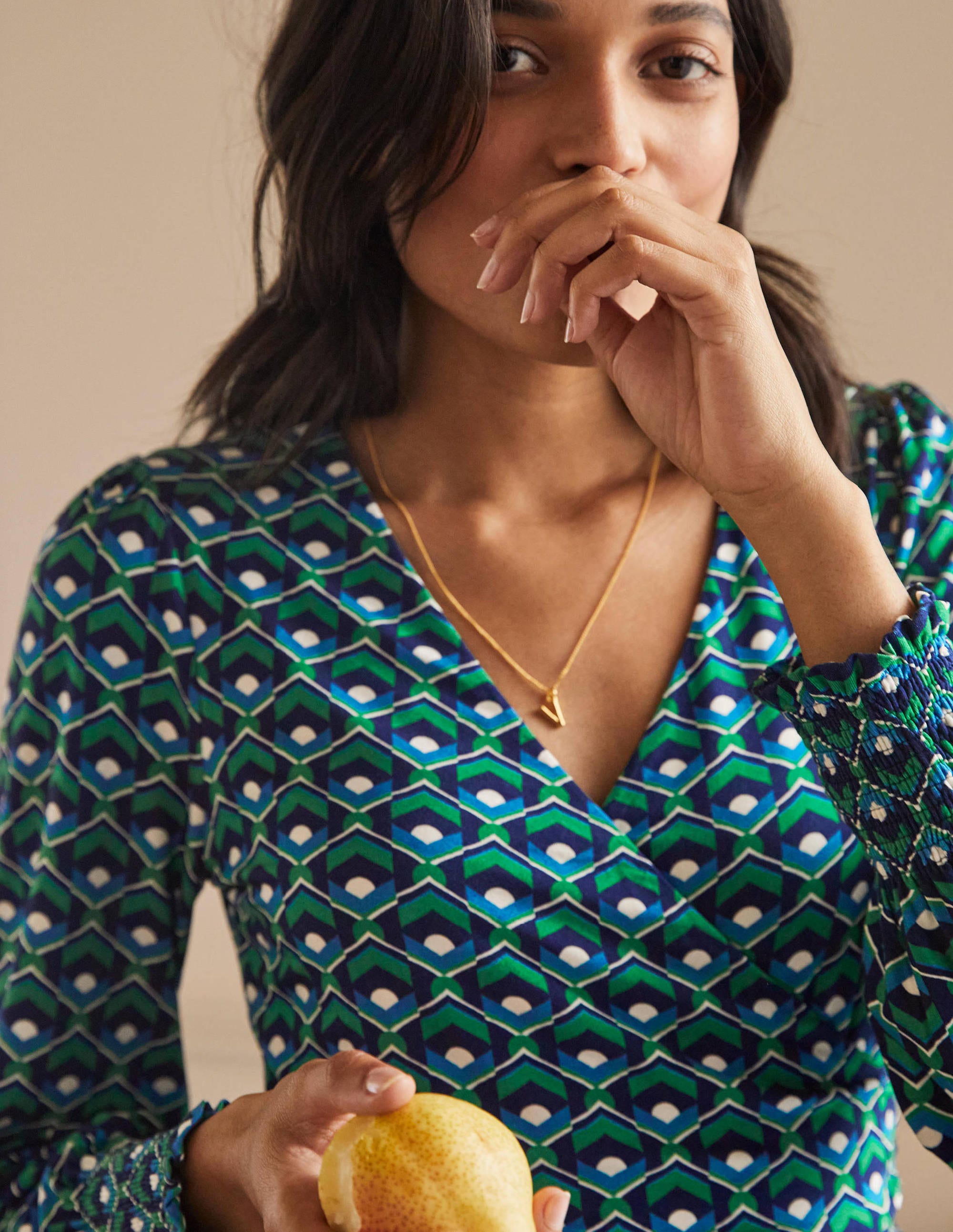 Jersey Wrap Dress-Highland Green, Geometric Tile - Image 2