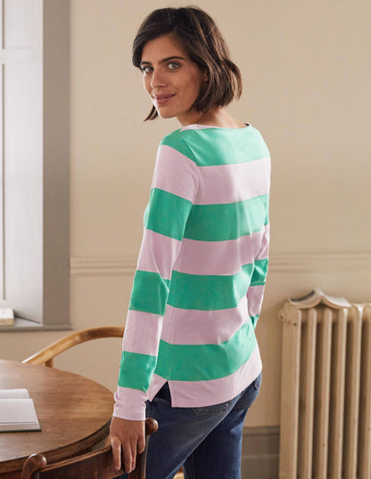 Long Sleeve Breton Top-Soft Peony / Green Stripe-3