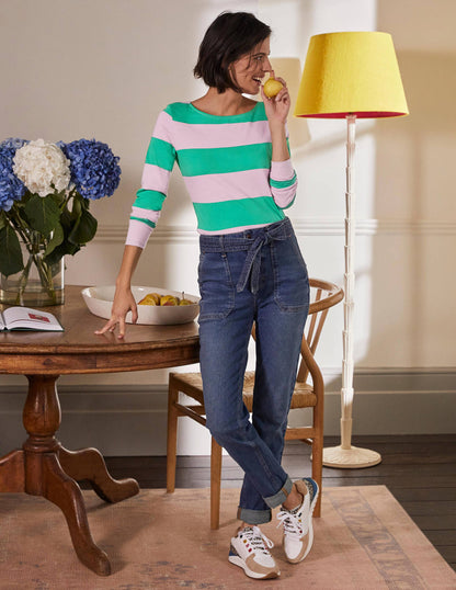 Long Sleeve Breton Top-Soft Peony / Green Stripe-4