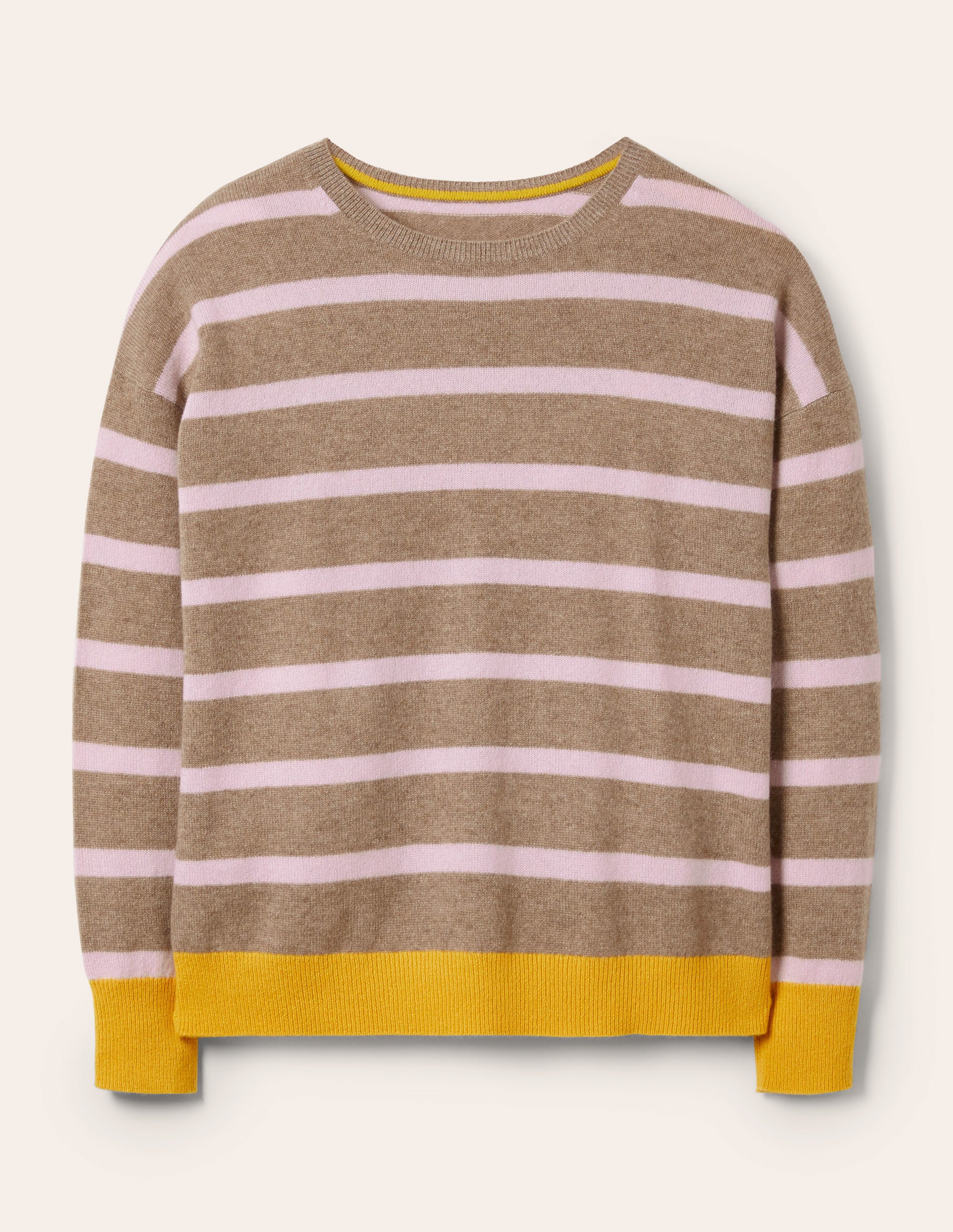 Striped Cashmere Jumper-Oatmeal Brown Stripe - Image 5