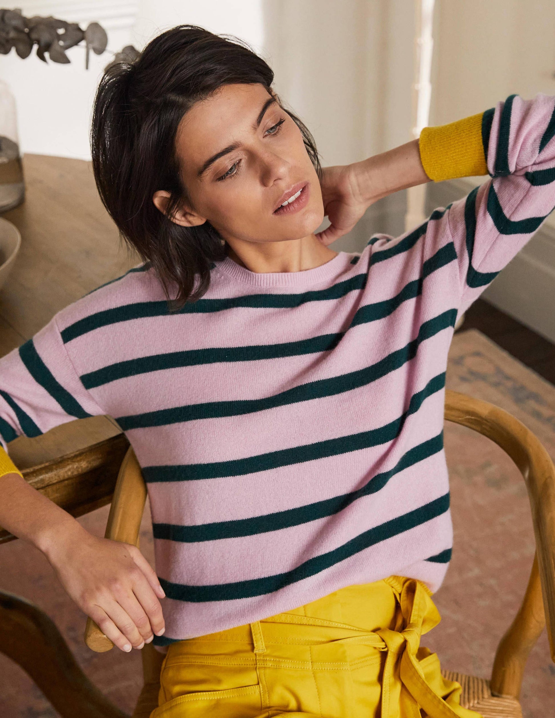 Striped Cashmere Jumper-Morganite Pink Stripe-1