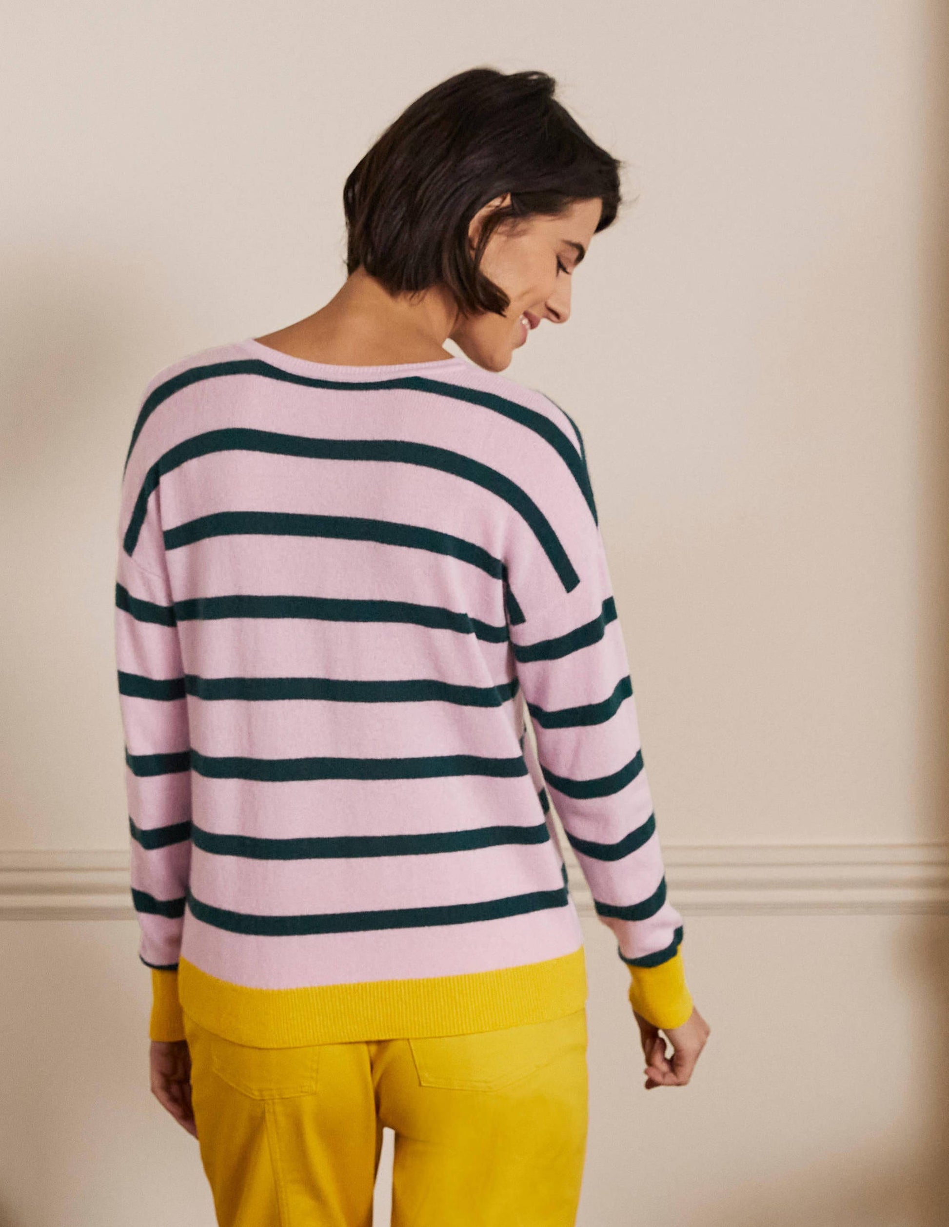 Striped Cashmere Jumper-Morganite Pink Stripe-3