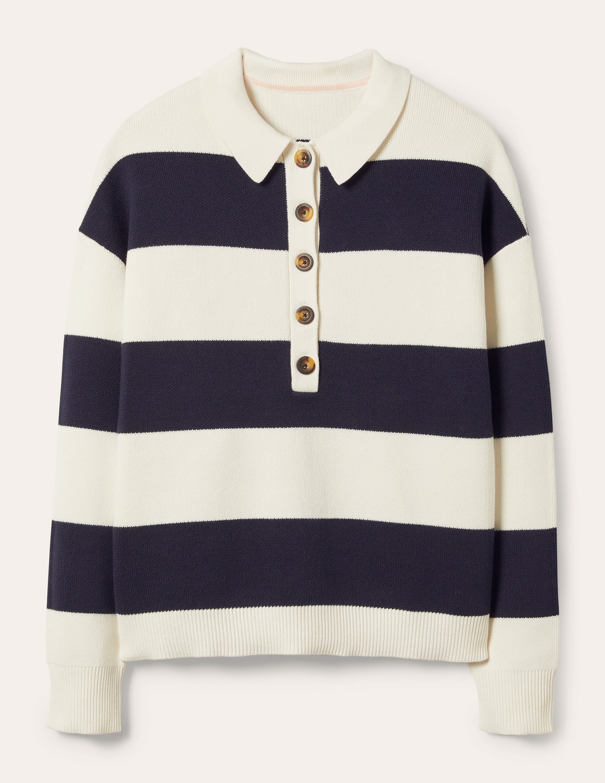 Striped Knitted Rugby Jumper-Ivory and Navy Stripe - Image 5