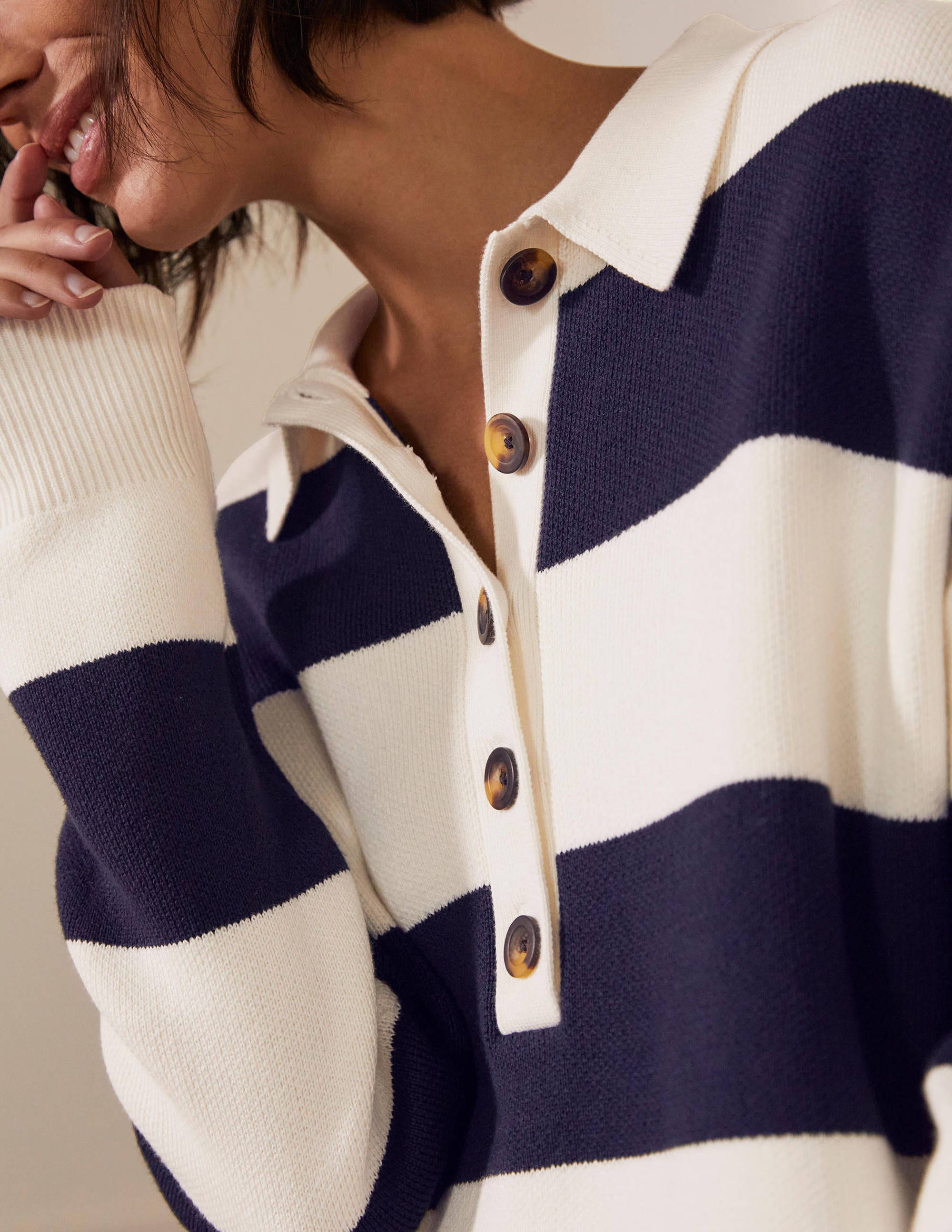 Striped Knitted Rugby Jumper-Ivory and Navy Stripe - Image 2