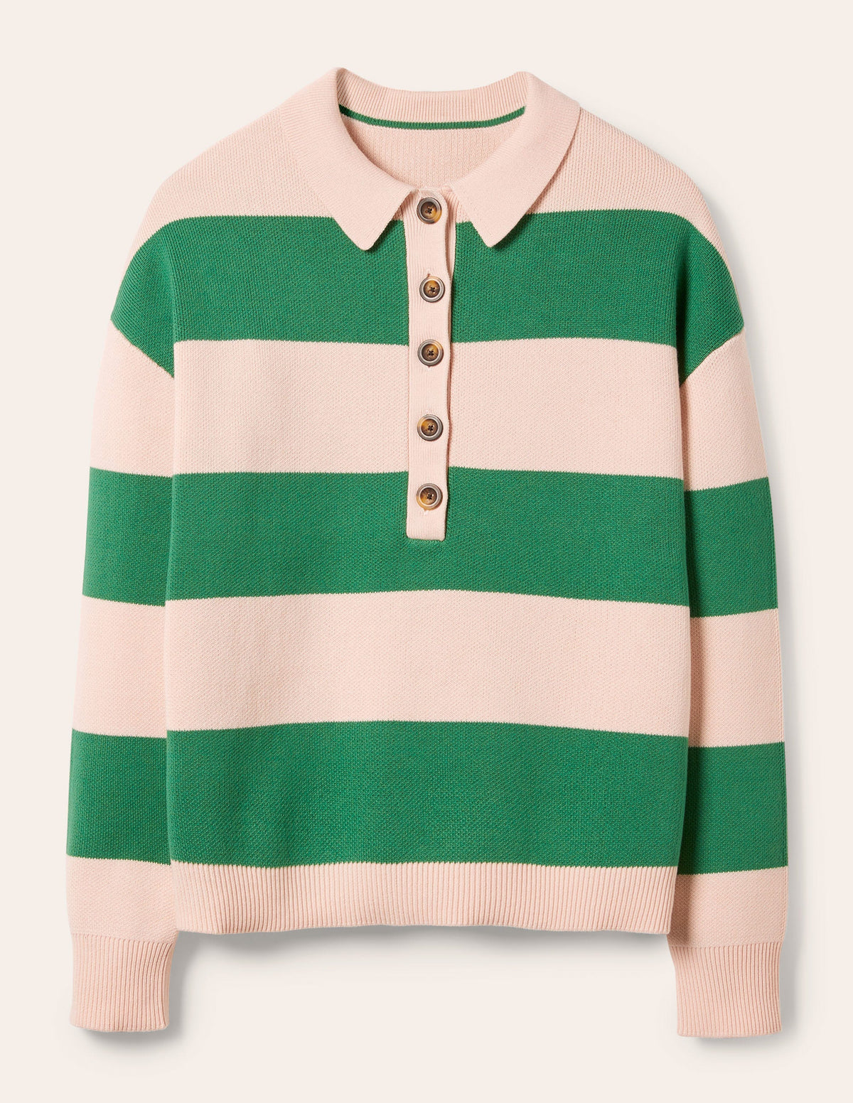 Striped Knitted Rugby Jumper-Milkshake and Irish Green - Image 5
