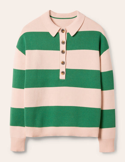 Striped Knitted Rugby Jumper-Milkshake and Irish Green-5