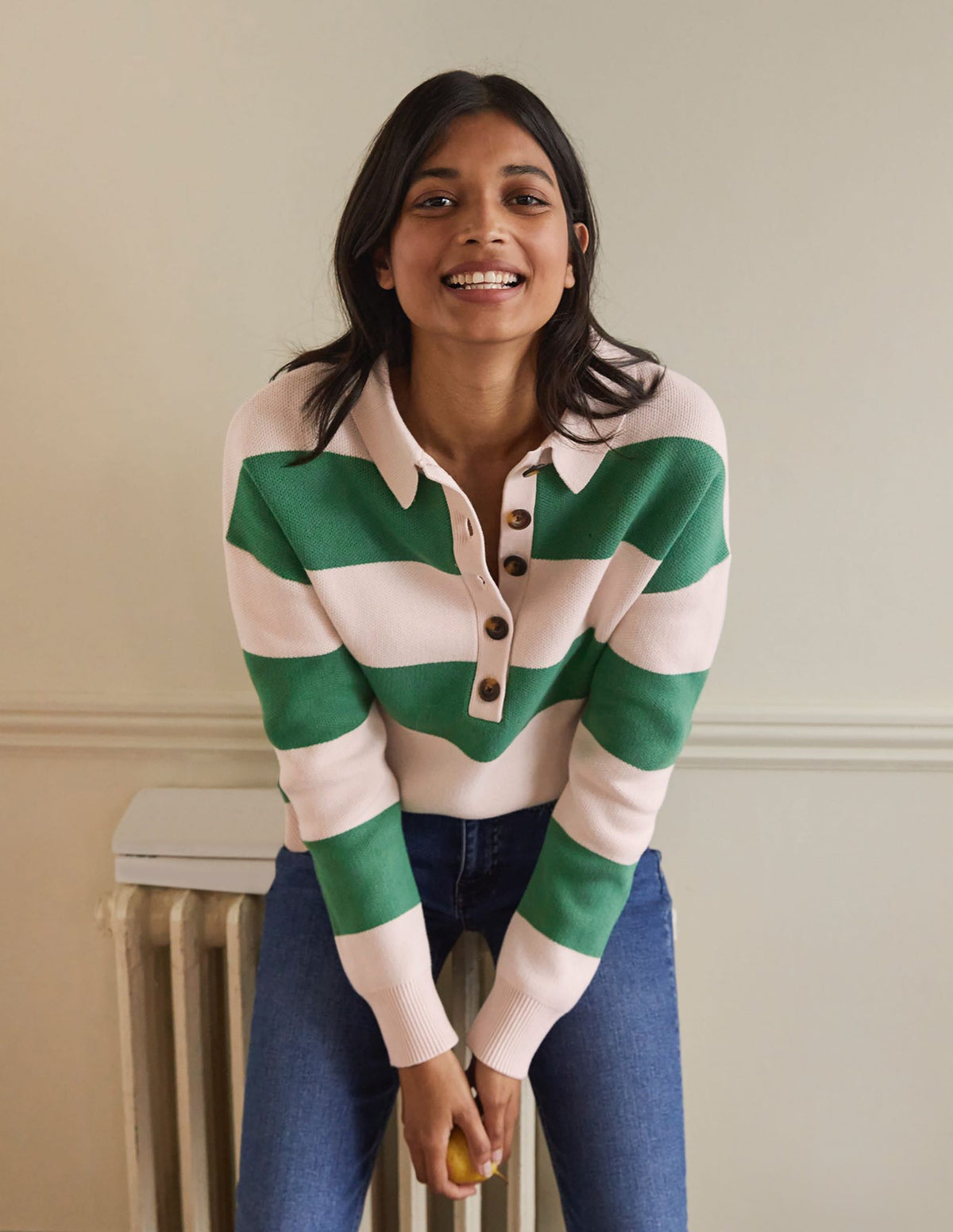 Striped Knitted Rugby Jumper-Milkshake and Irish Green - Image 1