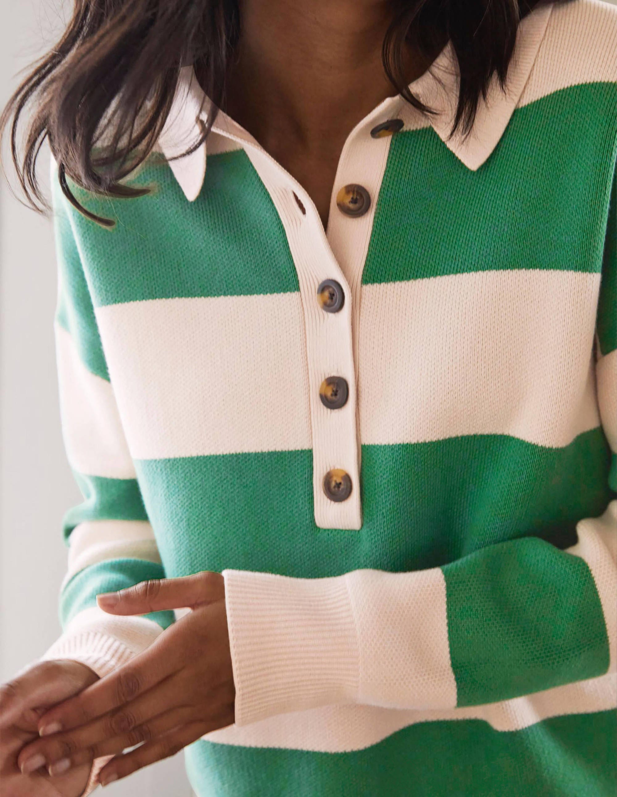 Striped Knitted Rugby Jumper-Milkshake and Irish Green - Image 2