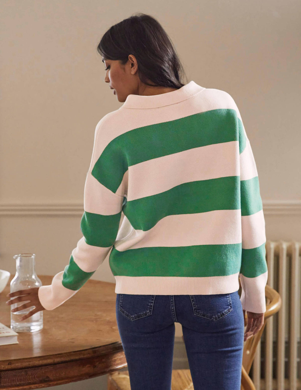 Striped Knitted Rugby Jumper-Milkshake and Irish Green - Image 3