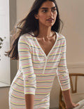 Emma Long Sleeve Pyjama Top-Pale Lemon and Heath Stripe