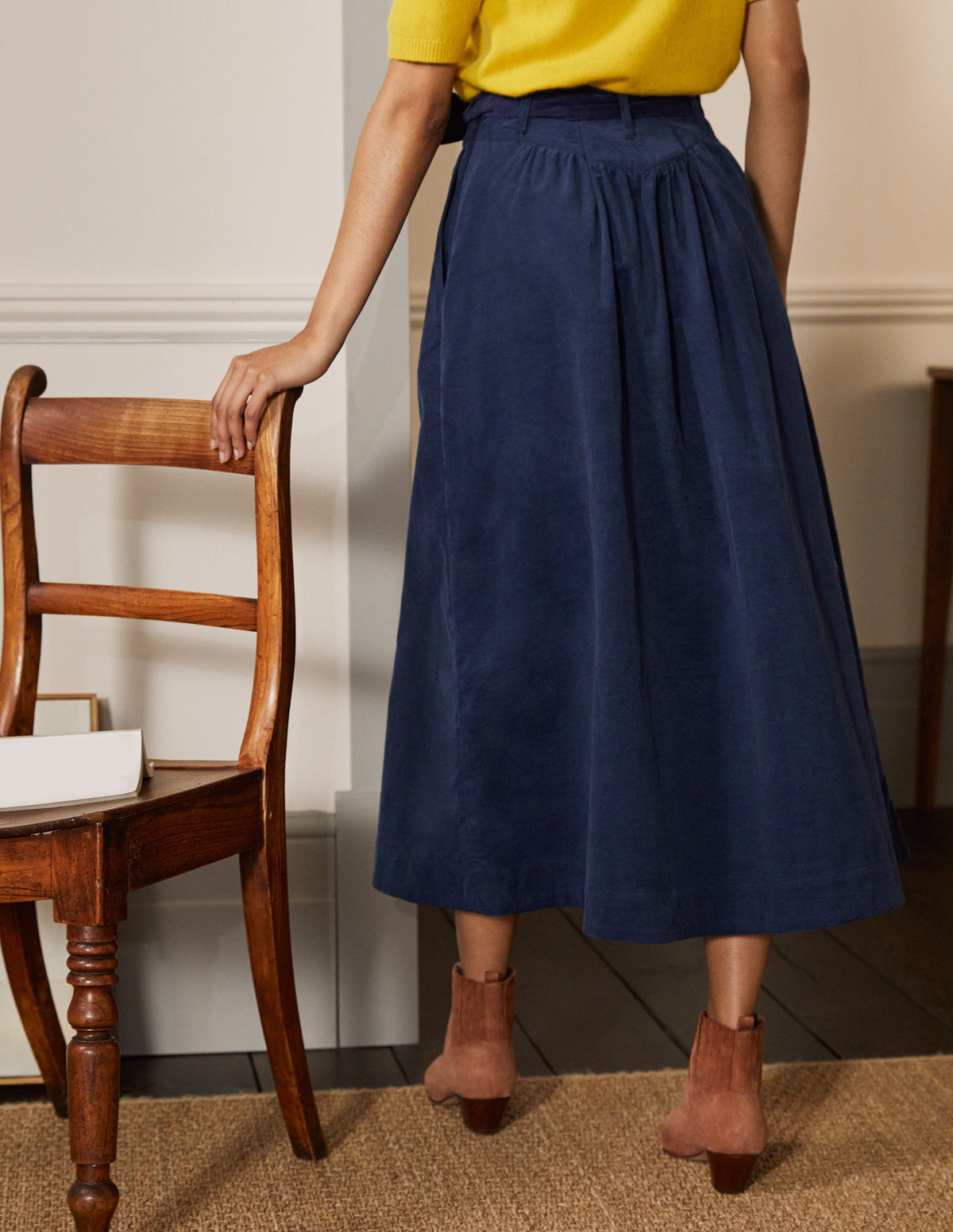 Tie Waist Cord Midaxi Skirt-Night Blue - Image 3