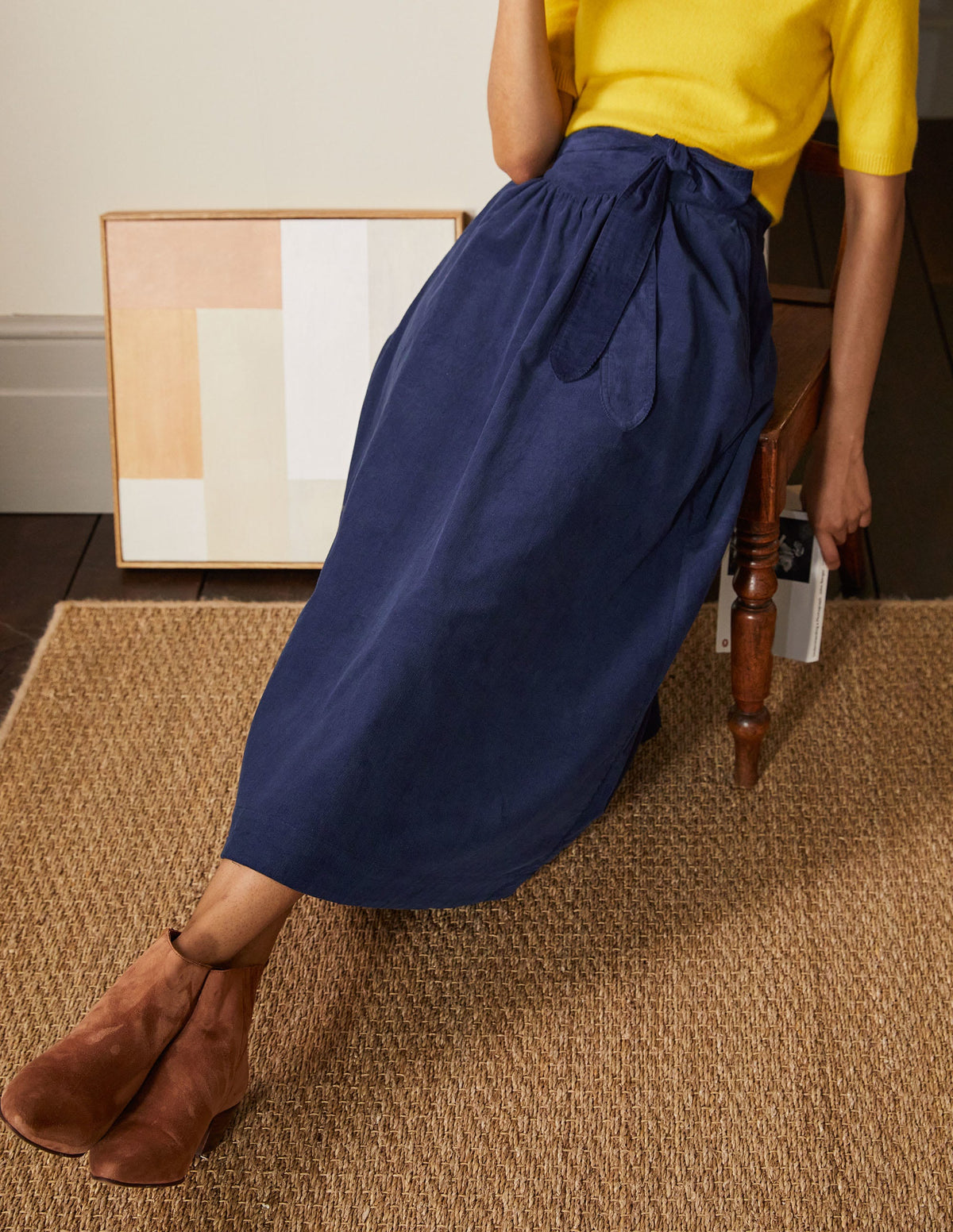 Tie Waist Cord Midaxi Skirt-Night Blue - Image 4