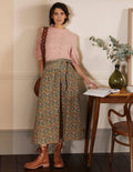 Tie Waist Cord Midaxi Skirt-Dusty Red, Floral Print