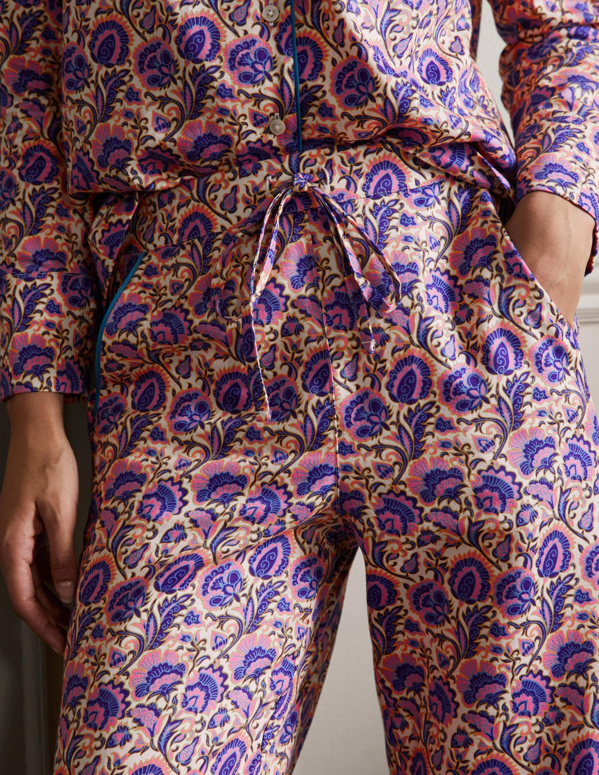 Cotton Pyjama Trousers-Ivory, Rich Floral-1