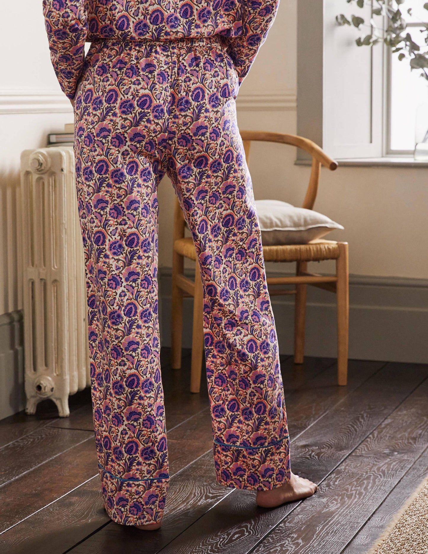 Cotton Pyjama Trousers-Ivory, Rich Floral