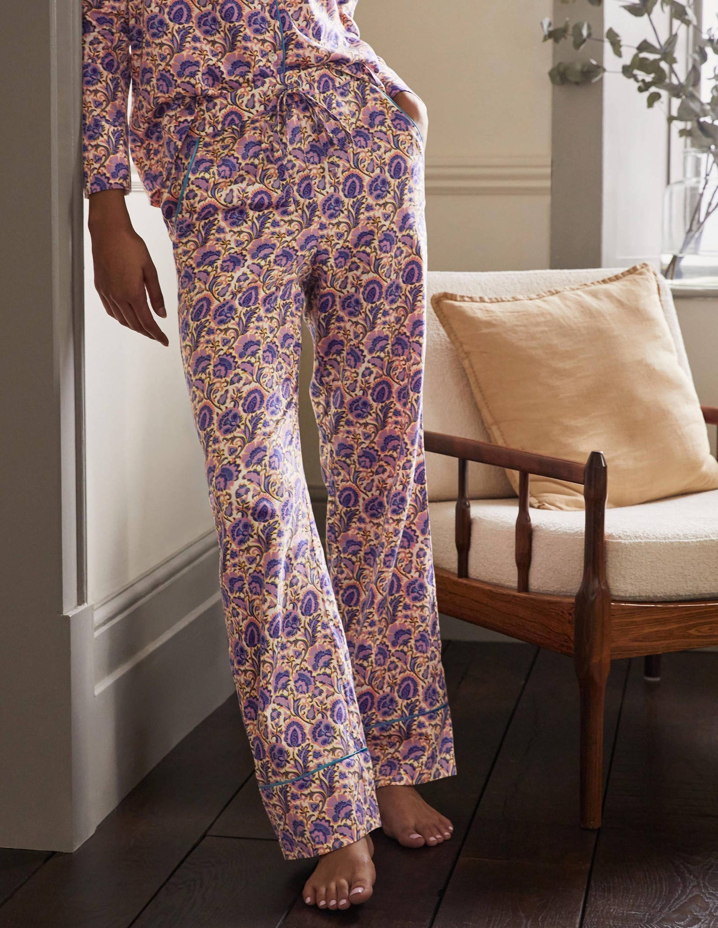 Cotton Pyjama Trousers-Ivory, Rich Floral