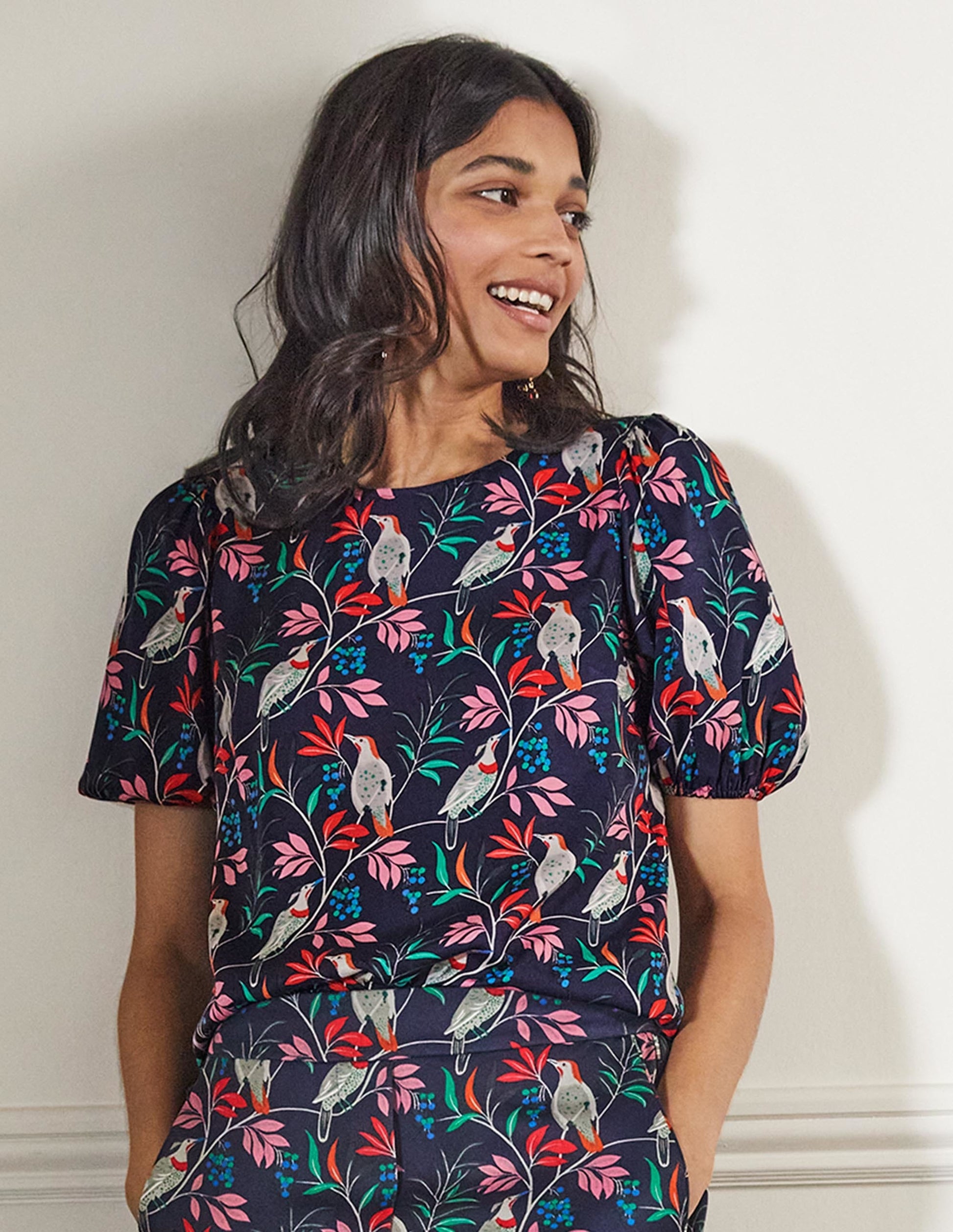 Adriana Puff Sleeve Top-French Navy, Berry Bird-5