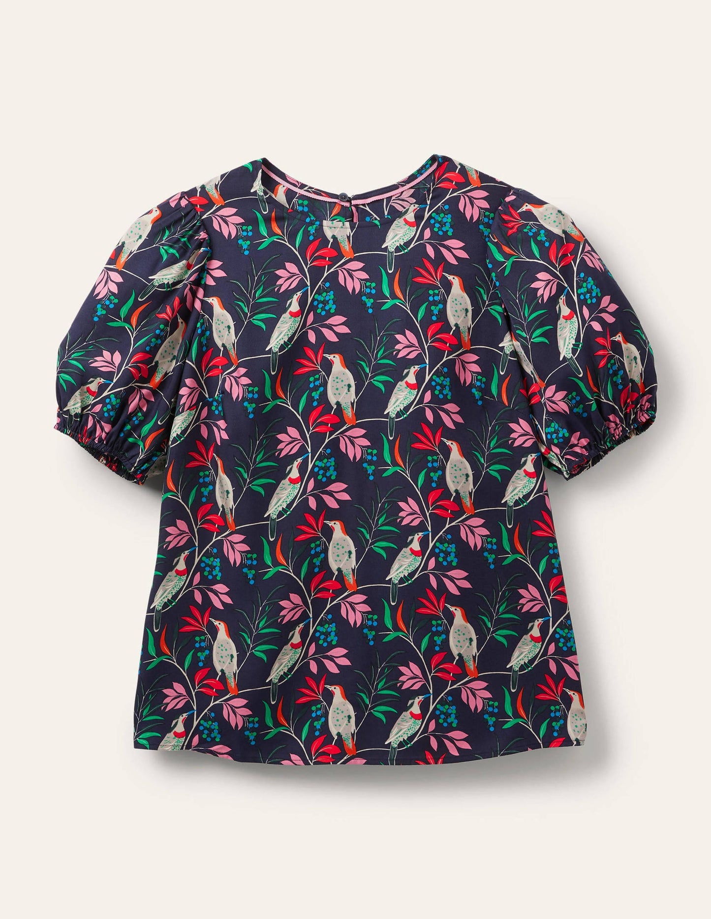 Adriana Puff Sleeve Top-French Navy, Berry Bird