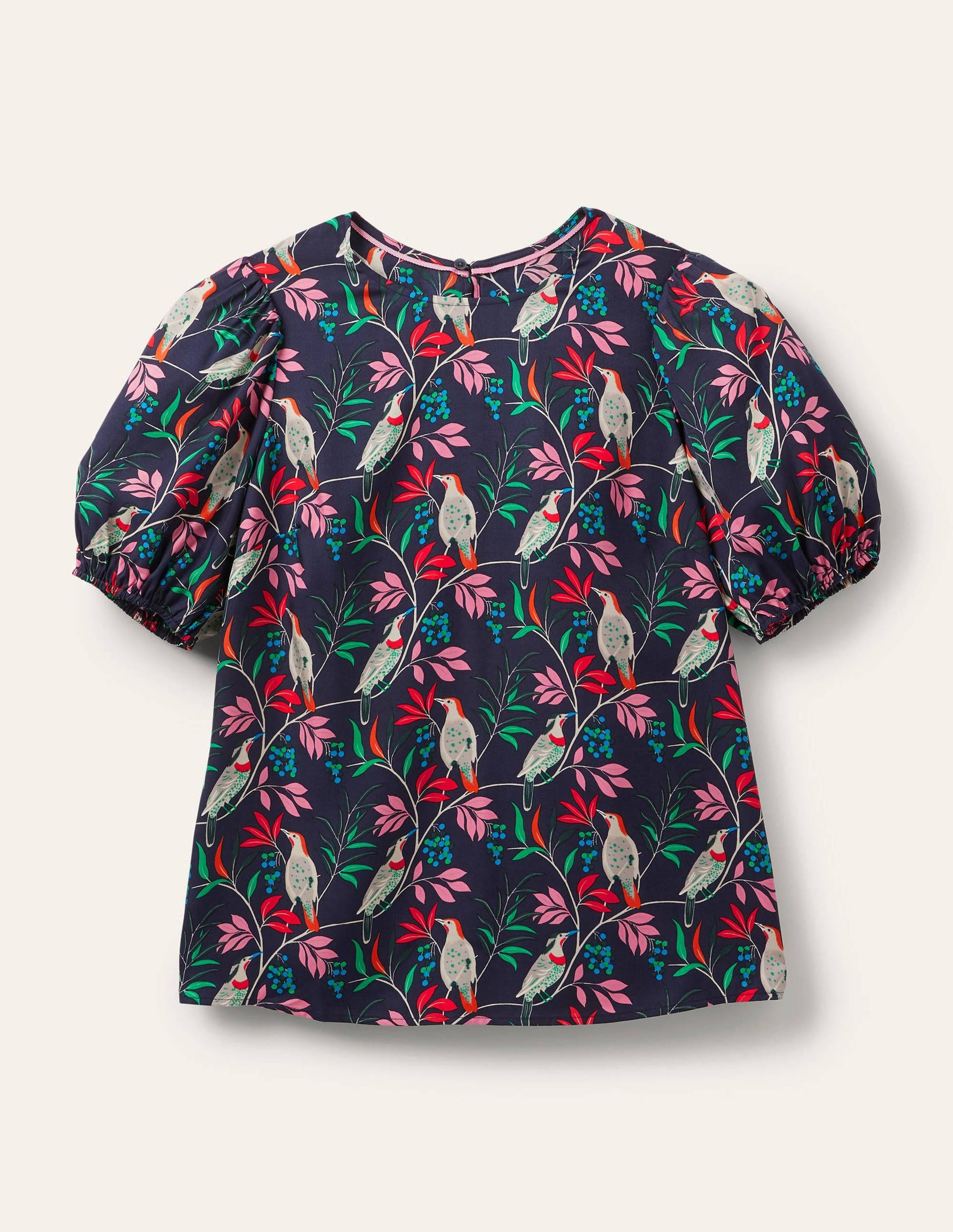 Adriana Puff Sleeve Top-French Navy, Berry Bird-6