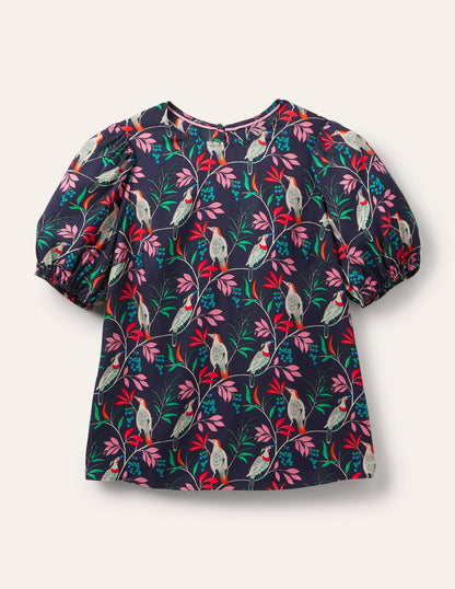 Adriana Puff Sleeve Top-French Navy, Berry Bird-6