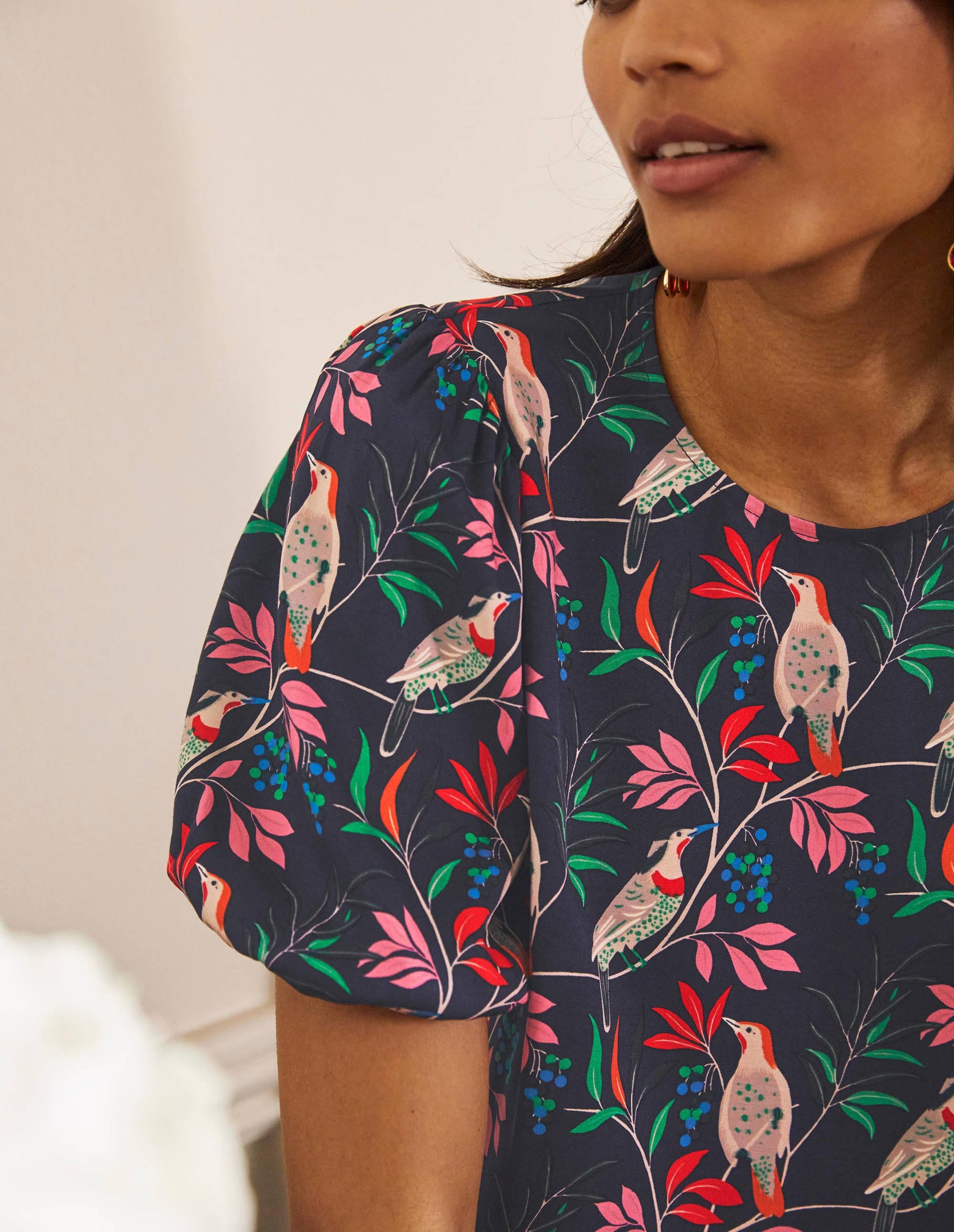 Adriana Puff Sleeve Top-French Navy, Berry Bird-1