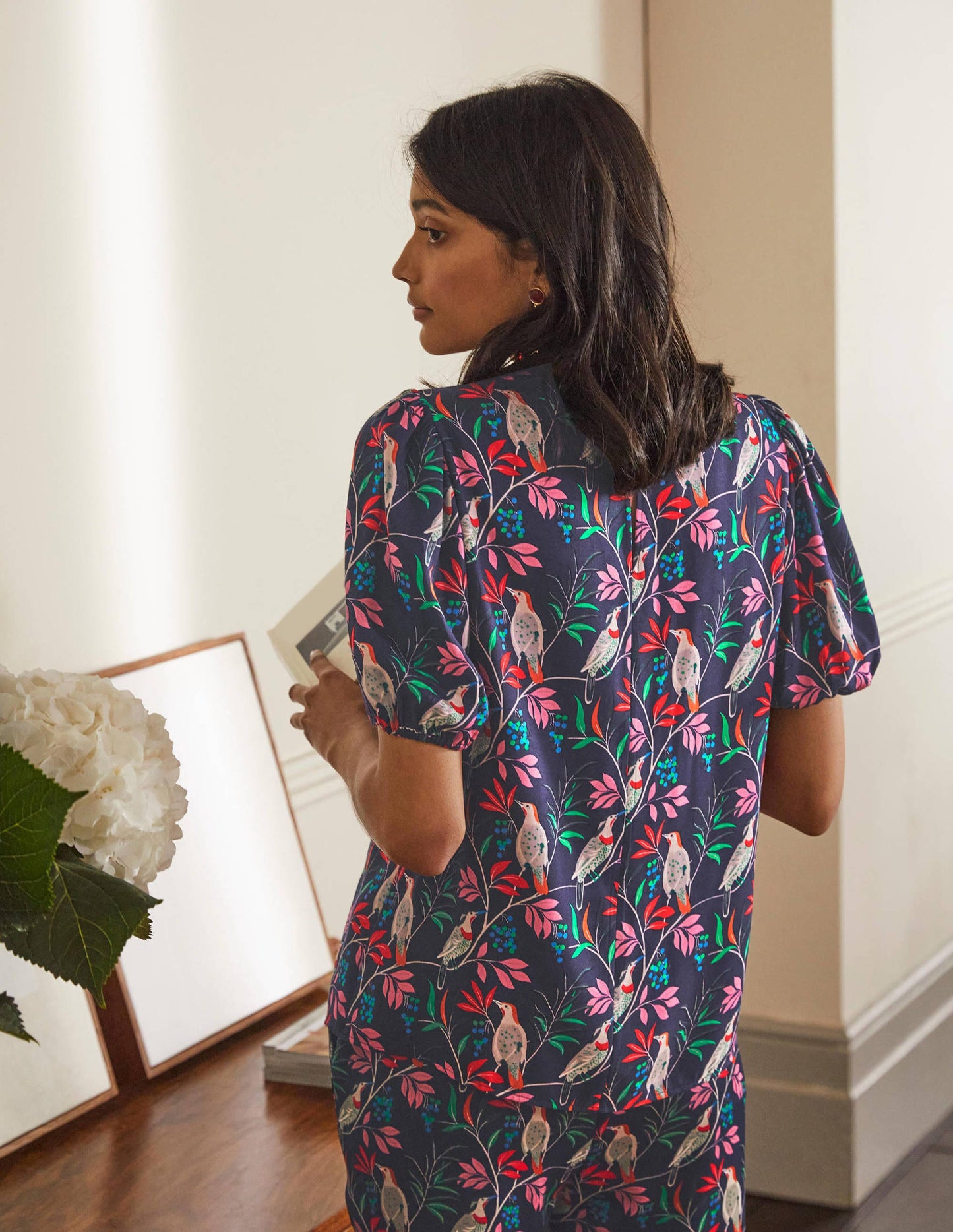 Adriana Puff Sleeve Top-French Navy, Berry Bird