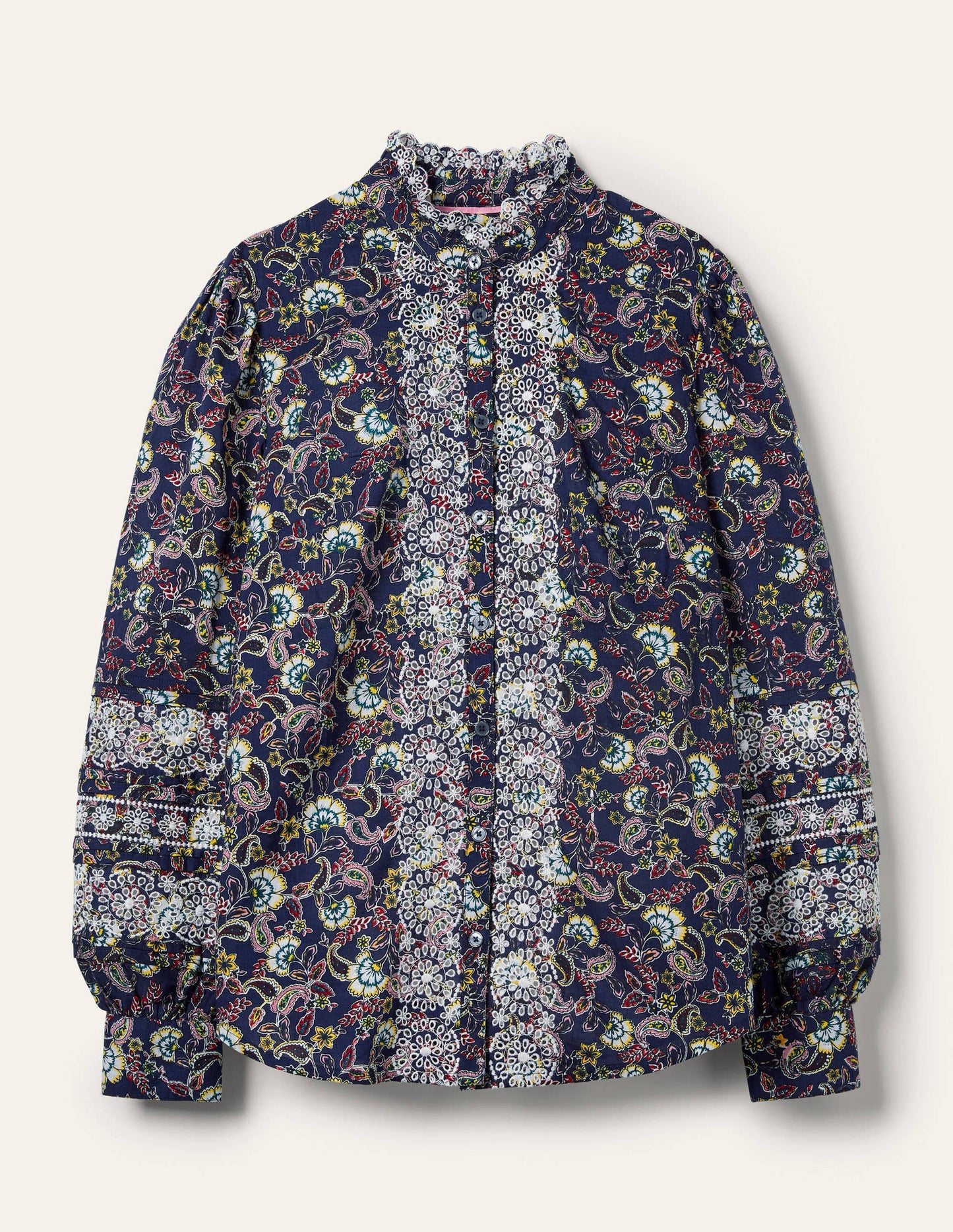Broderie Cotton Blouse-French Navy, Exotic Floral