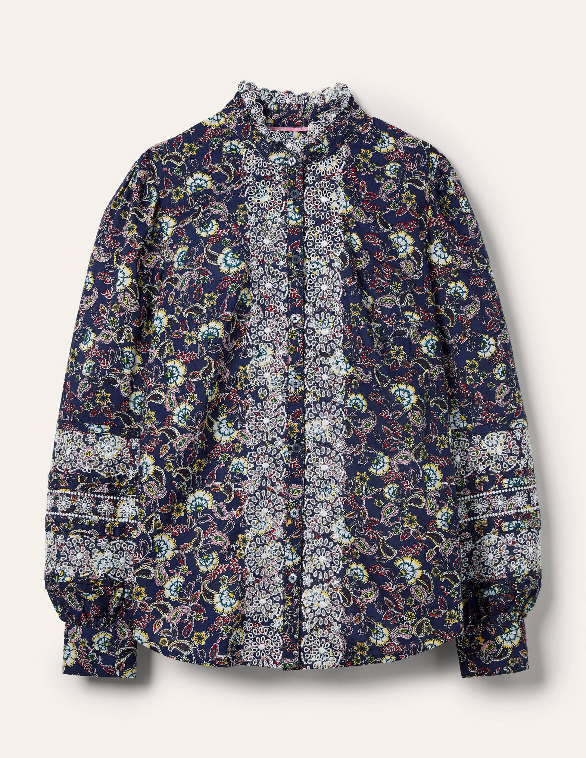 Broderie Cotton Blouse-French Navy, Exotic Floral-6