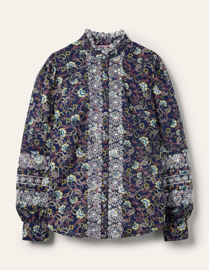 Broderie Cotton Blouse-French Navy, Exotic Floral-6