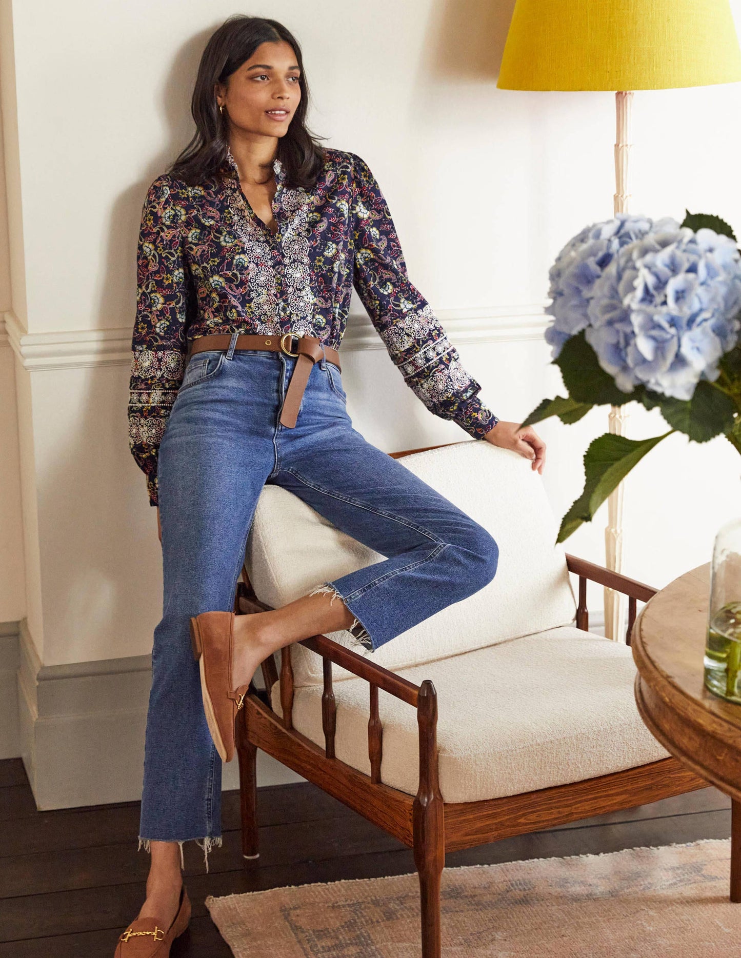 Broderie Cotton Blouse-French Navy, Exotic Floral