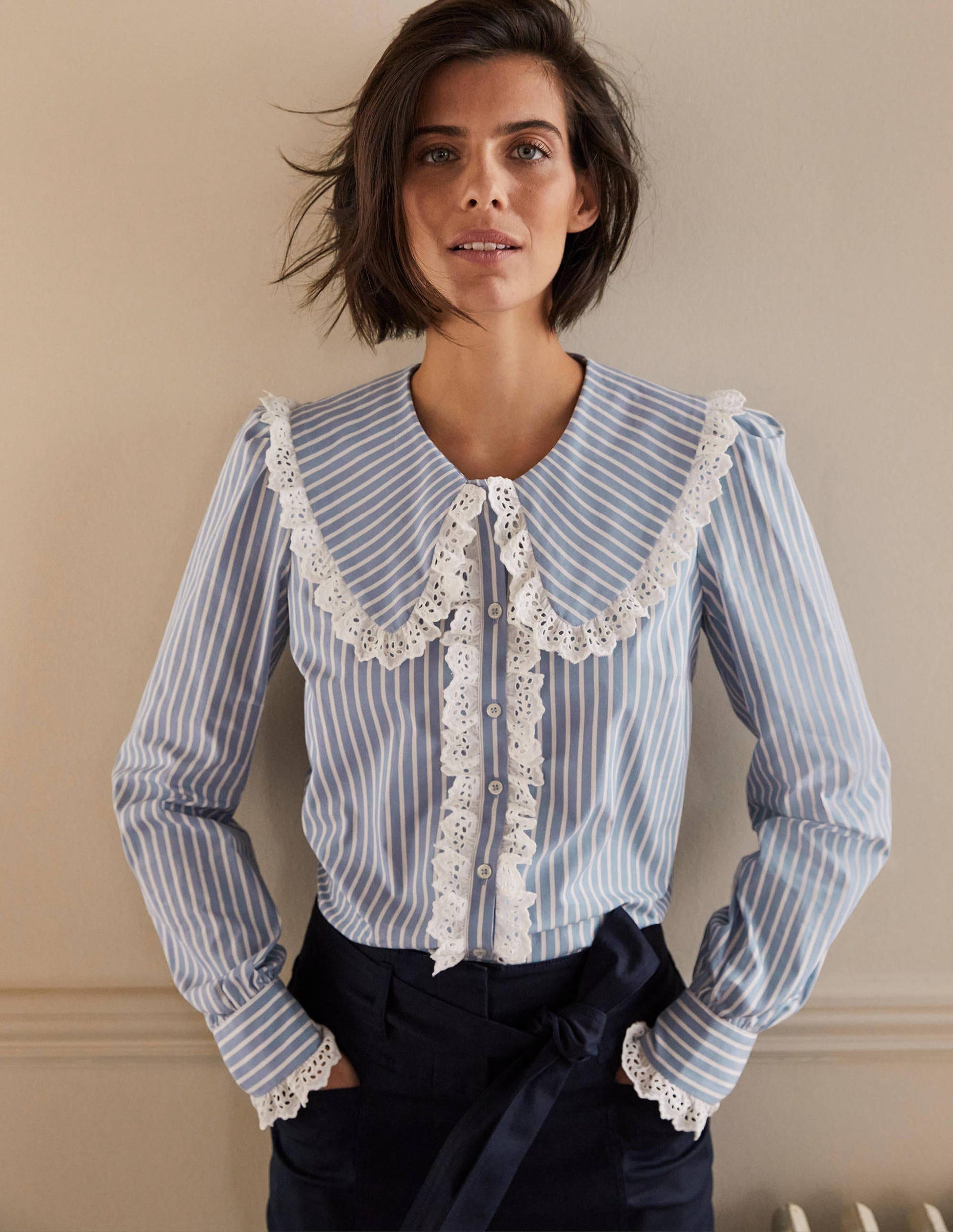 Statement Collar Shirt-Atlantic Ocean Woven Stripe-1