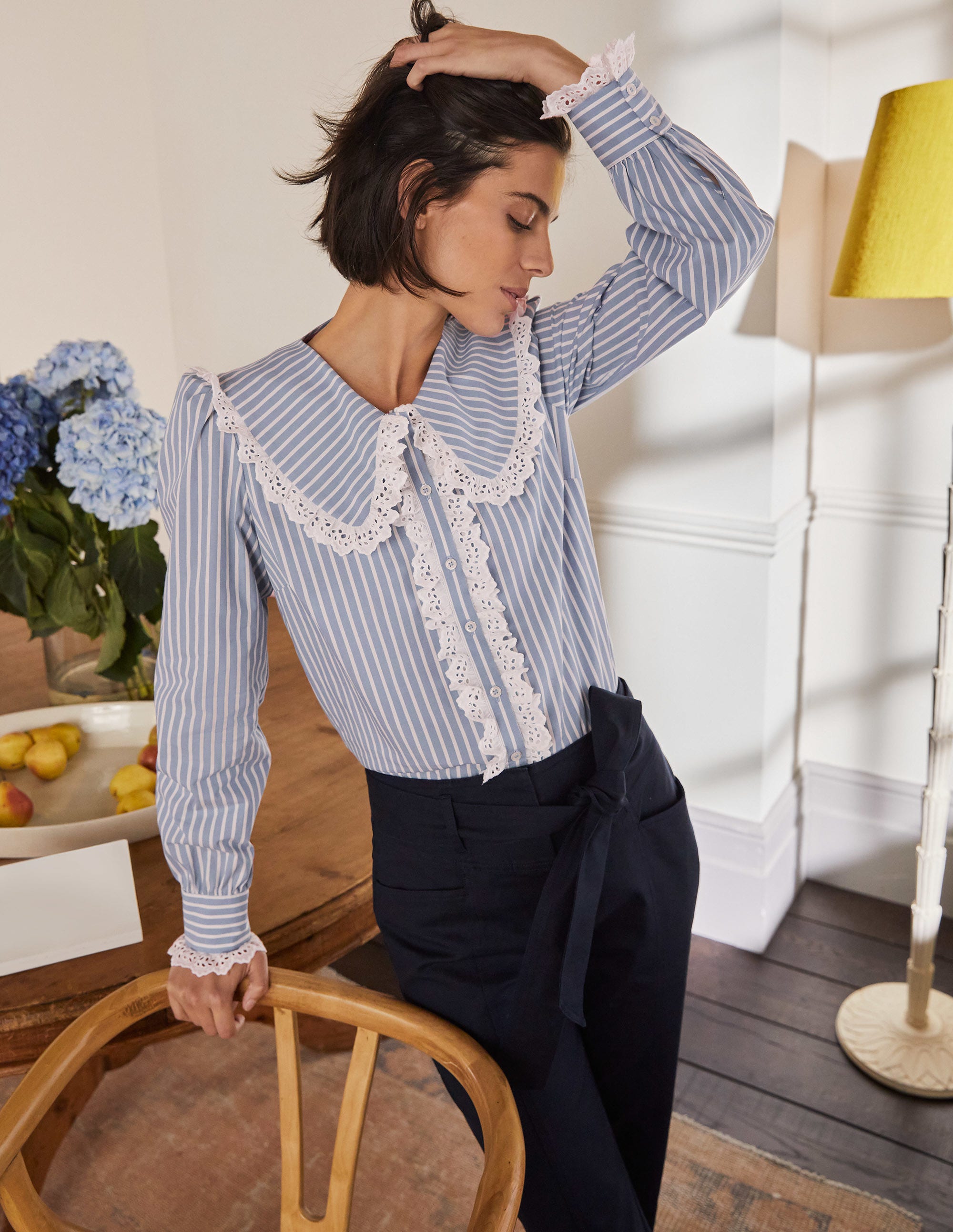 Statement Collar Shirt-Atlantic Ocean Woven Stripe - Image 4