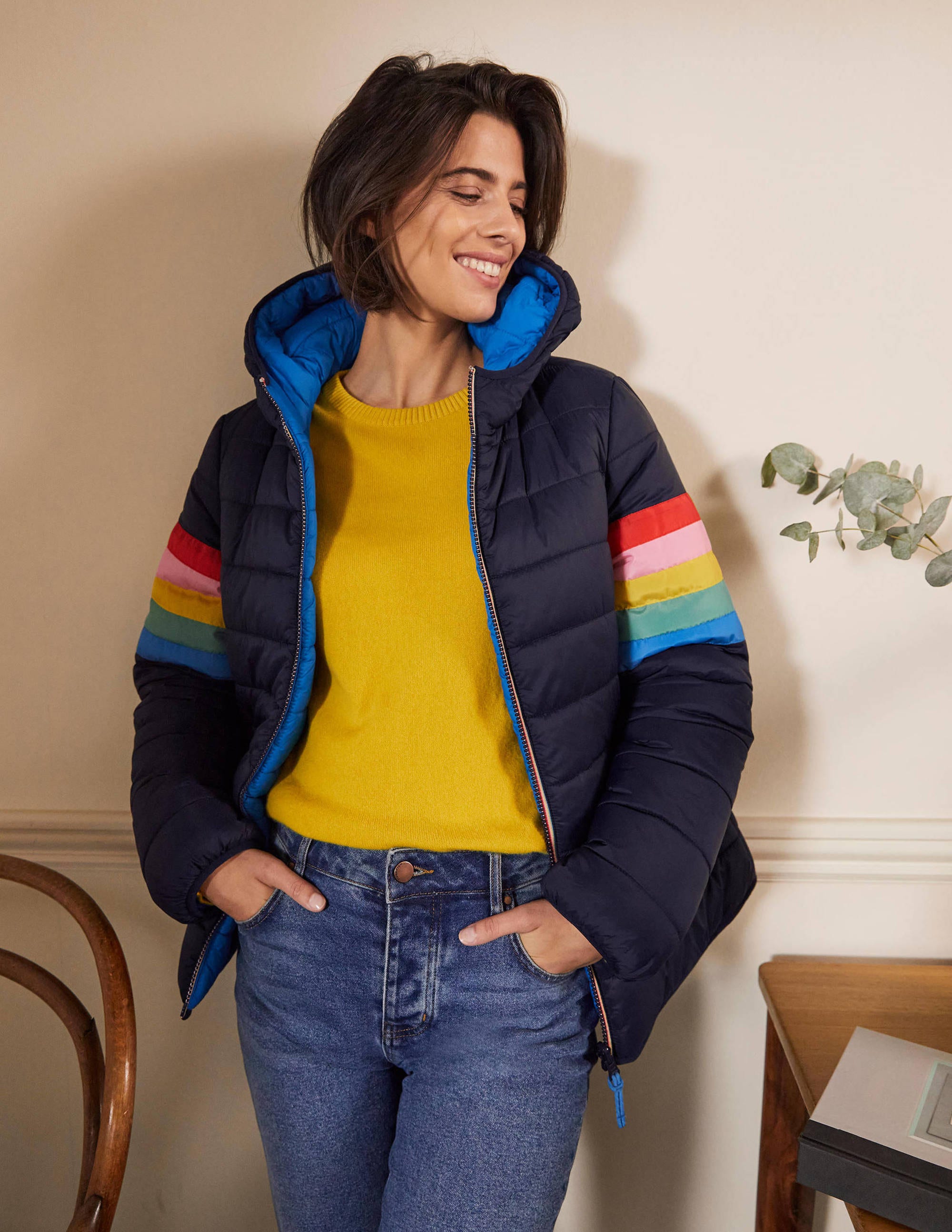 Reversible Puffer Jacket-Navy Stripe/Moroccan Blue - Image 1