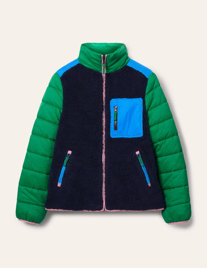 Borg Mix Puffer Jacket-Navy/Conifer Green-6
