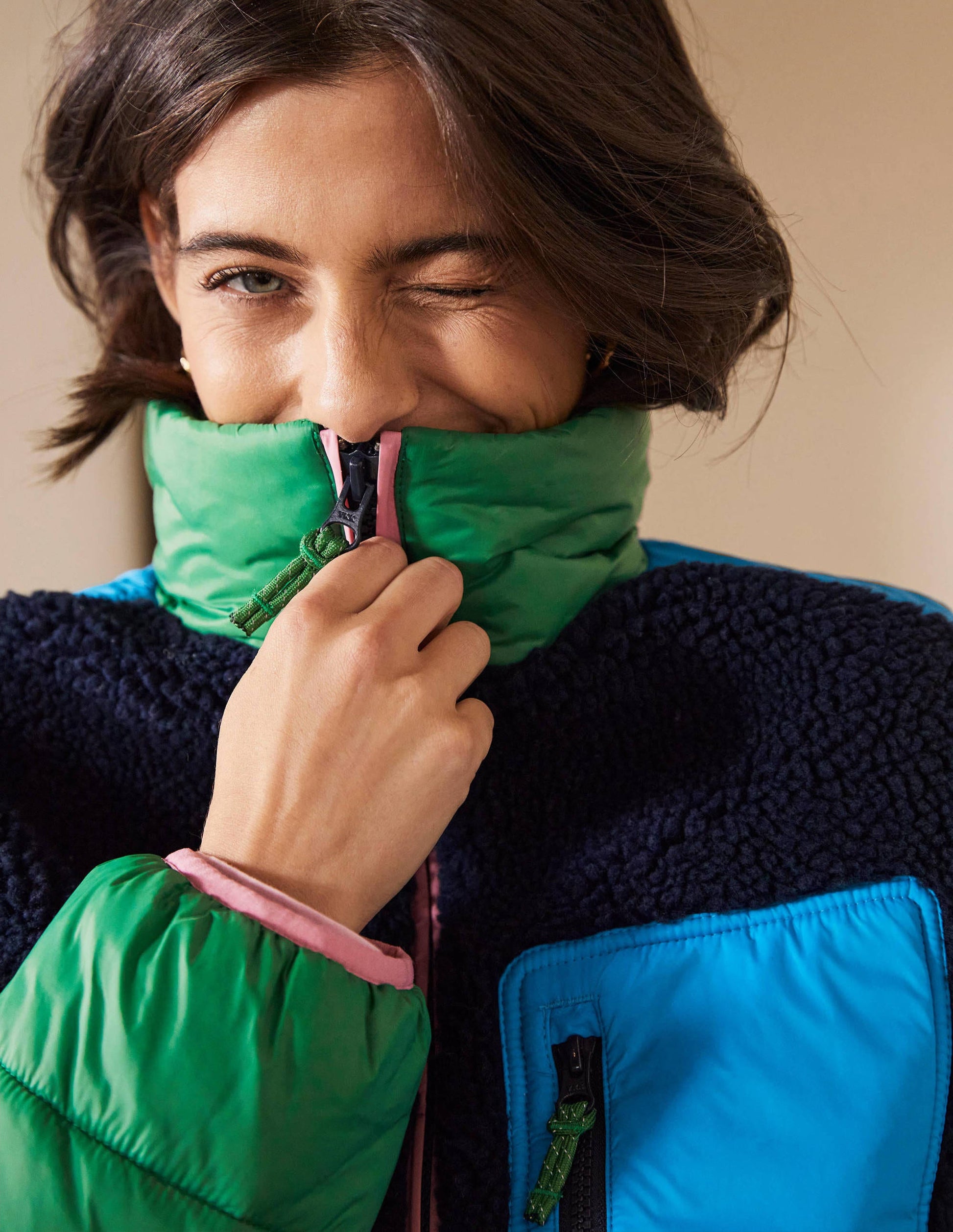 Borg Mix Puffer Jacket-Navy/Conifer Green-2