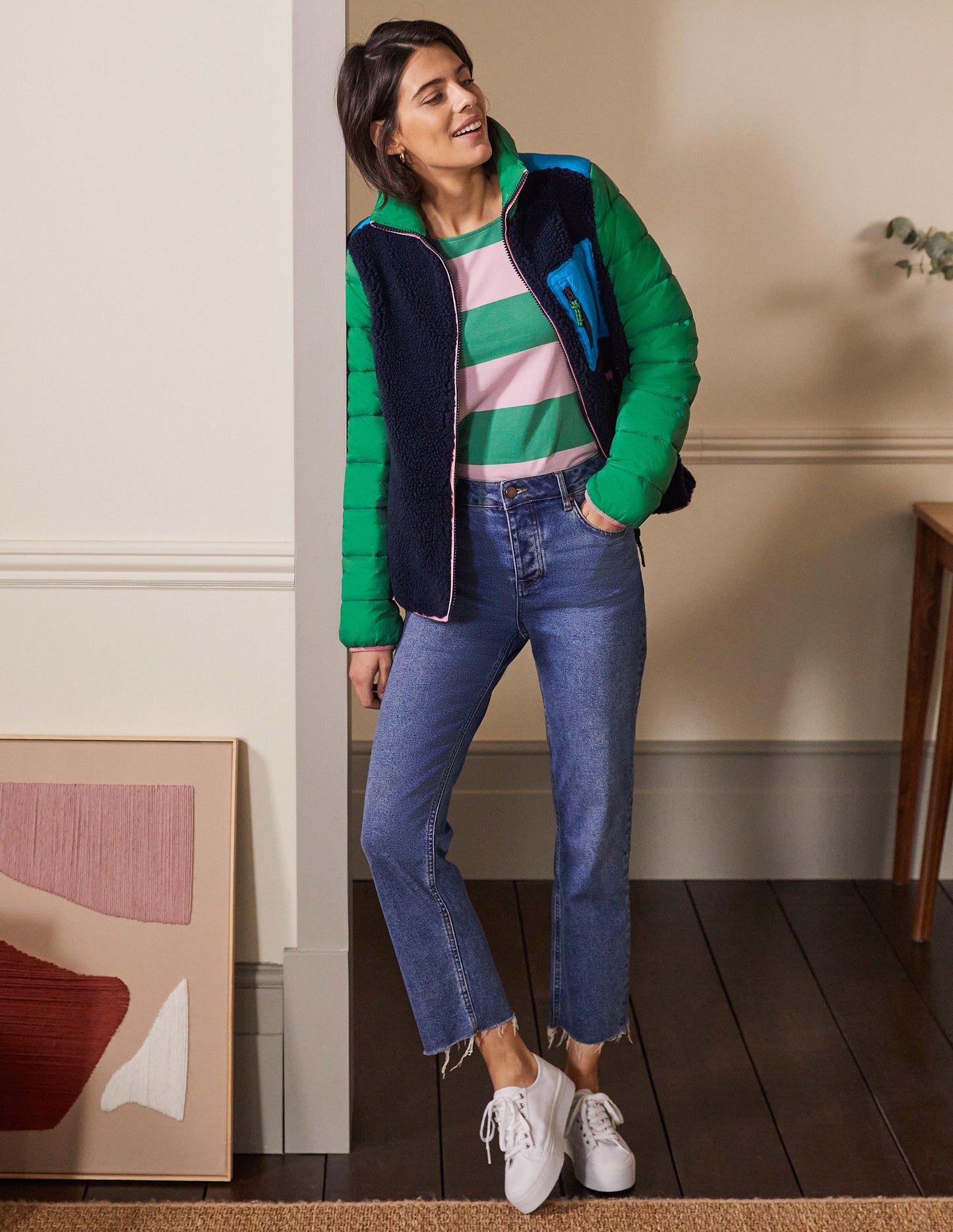 Borg Mix Puffer Jacket-Navy/Conifer Green