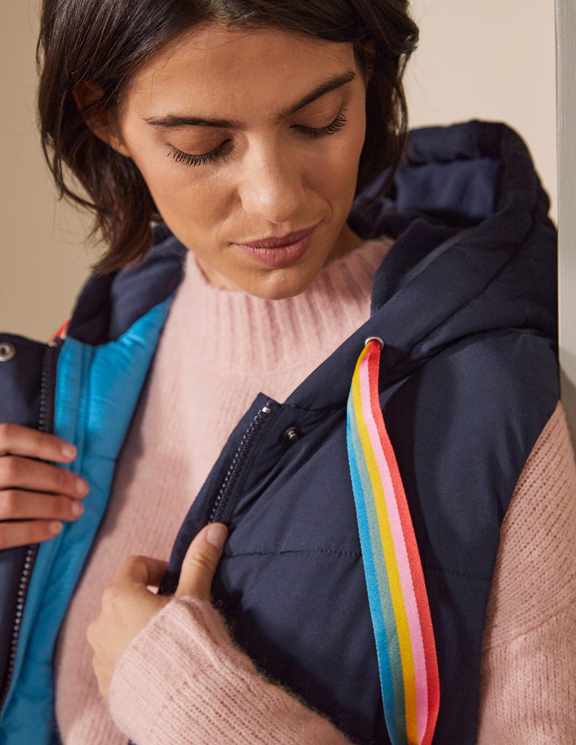 Long Puffer Gilet-Navy/Milkshake-2