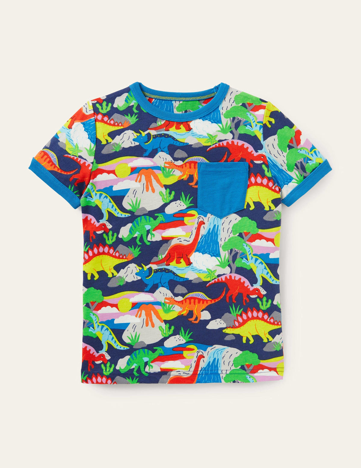 Printed Ringer T-shirt-Multi Dino - Image 1