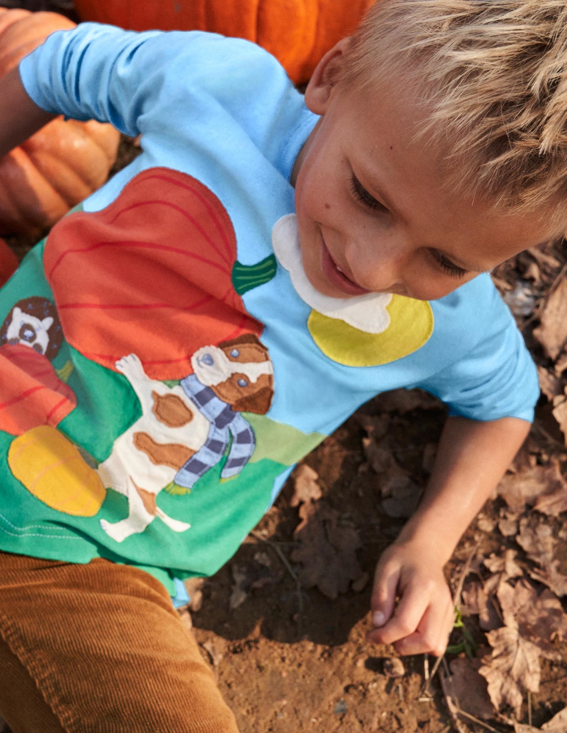 Blue Pumpkin Appliqué Long-Sleeved Halloween T-shirt-Surfboard Blue Pumpkin-4